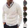 thumbnail image 2 of Suéter de cuello en V europeo y americano, suéter de punto de manga larga ajustado a la moda para hombre, suéter de otoño e invierno, 2 of 6