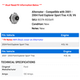 thumbnail image 2 of Alternator - Compatible with 2001 - 2004 Ford Explorer Sport Trac 4.0L V6 2002 2003, 2 of 2