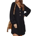 thumbnail image 4 of Vestido de mujer con cuello en V, manga larga, suelto, ropa de otoño, color sólido, con botones de cintura alta, negro, M sidaley AP003891-02, 4 of 5
