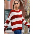 thumbnail image 2 of Women'S Striped Knitted Pullover Crew Neck Fall Winter Sweater Long Sleeve Color Block Jumper Red XXL, 2 of 5