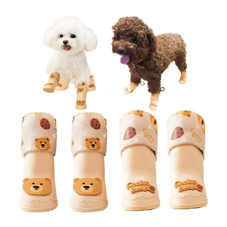 4Pcs Waterproof Dog Boots Dog Shoes for Snow and Rain Middle and Small Dogs (Brown) - S