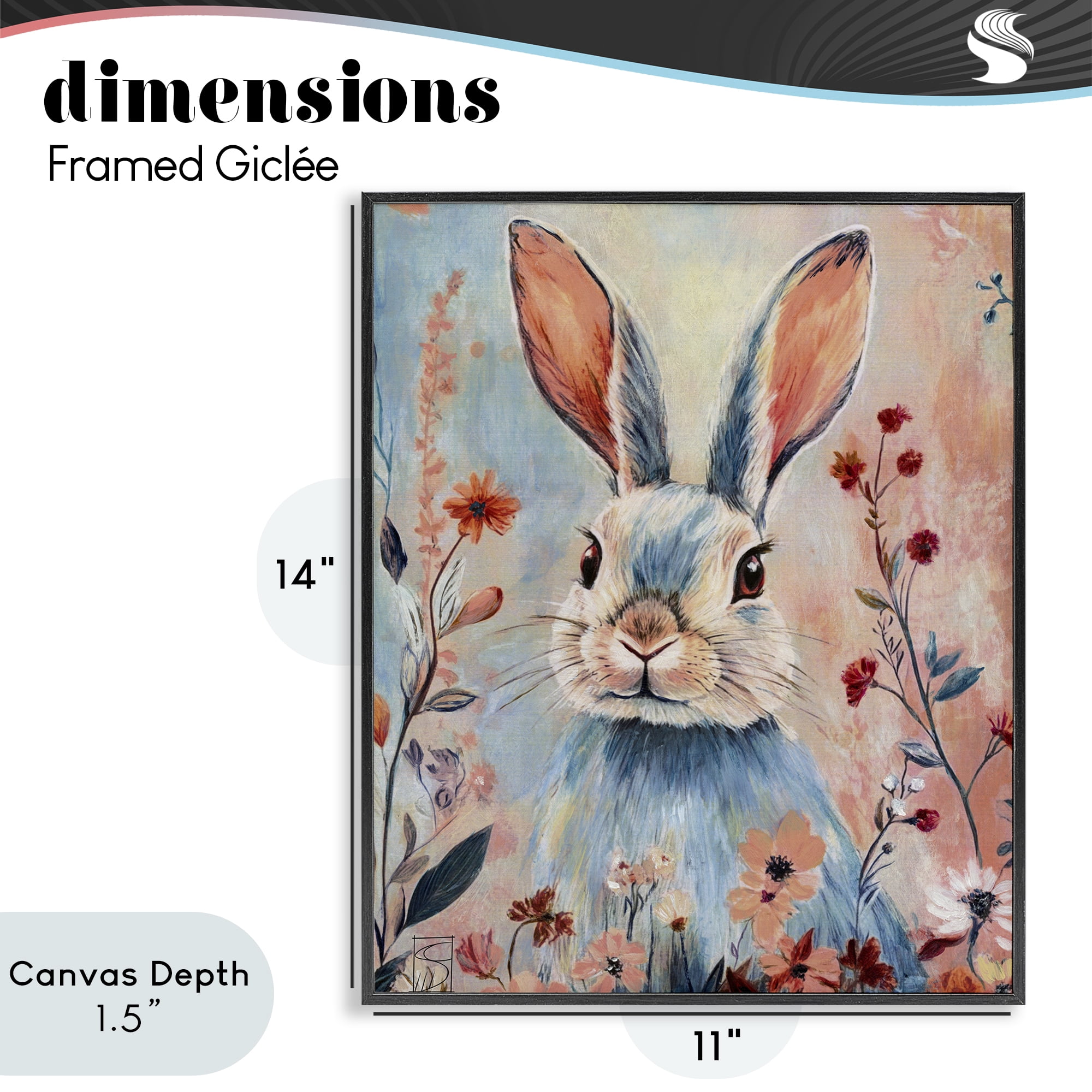 Stupell Industries Blue Rabbit & Wildflowers Black Framed Giclee Art, design by Sara Culpepper