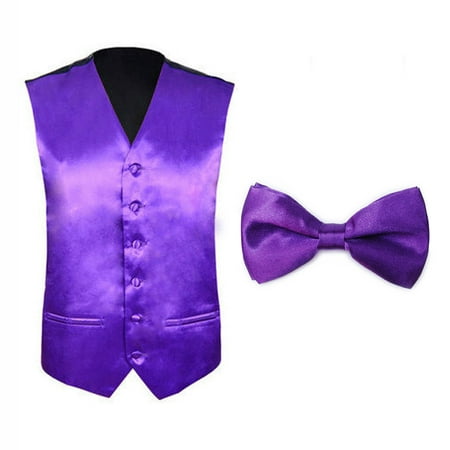 TopTie Tuxedo Wedding Dress Vest Set & Bow Tie Set For Men, Gift Idea-Purple-L