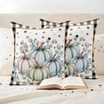 thumbnail image 3 of Fall Pumpkins Outdoor Waterproof Pillow Covers, Teal Blue Grey Thanksgiving Black Plaid Polka Dot Decorative Square Throw Pillowcase Sofa Cushion Sham for Patio/Couch/Chair, 24"x24" 2 Pack, 3 of 8