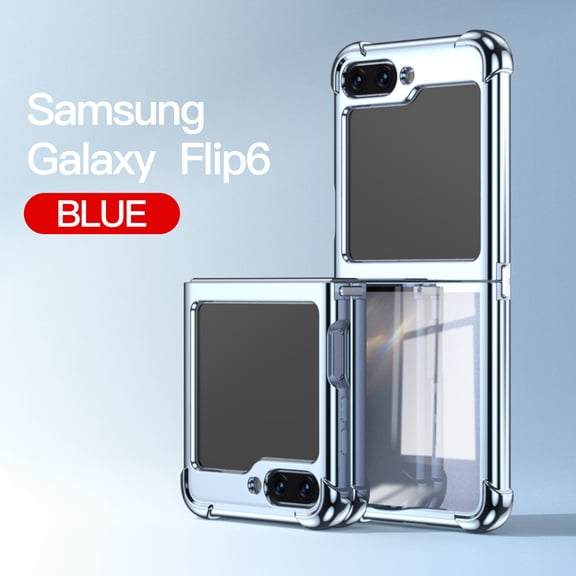 Dteck Transparent Case for Samsung Galaxy Z Flip 6,Shockproof Electroplated PC Case Slim Cover for Galaxy Z Flip 6 5G,Blue