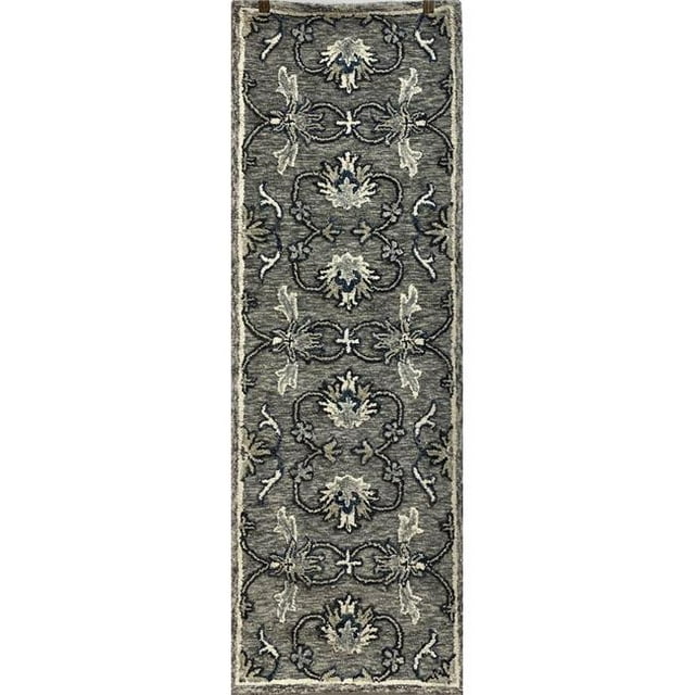 LR Resources RUGSA99649GRY2369 2 ft. 3 in. x 6 ft. 9 in. Traditional Floral Jacobean Runner Rug - Gray