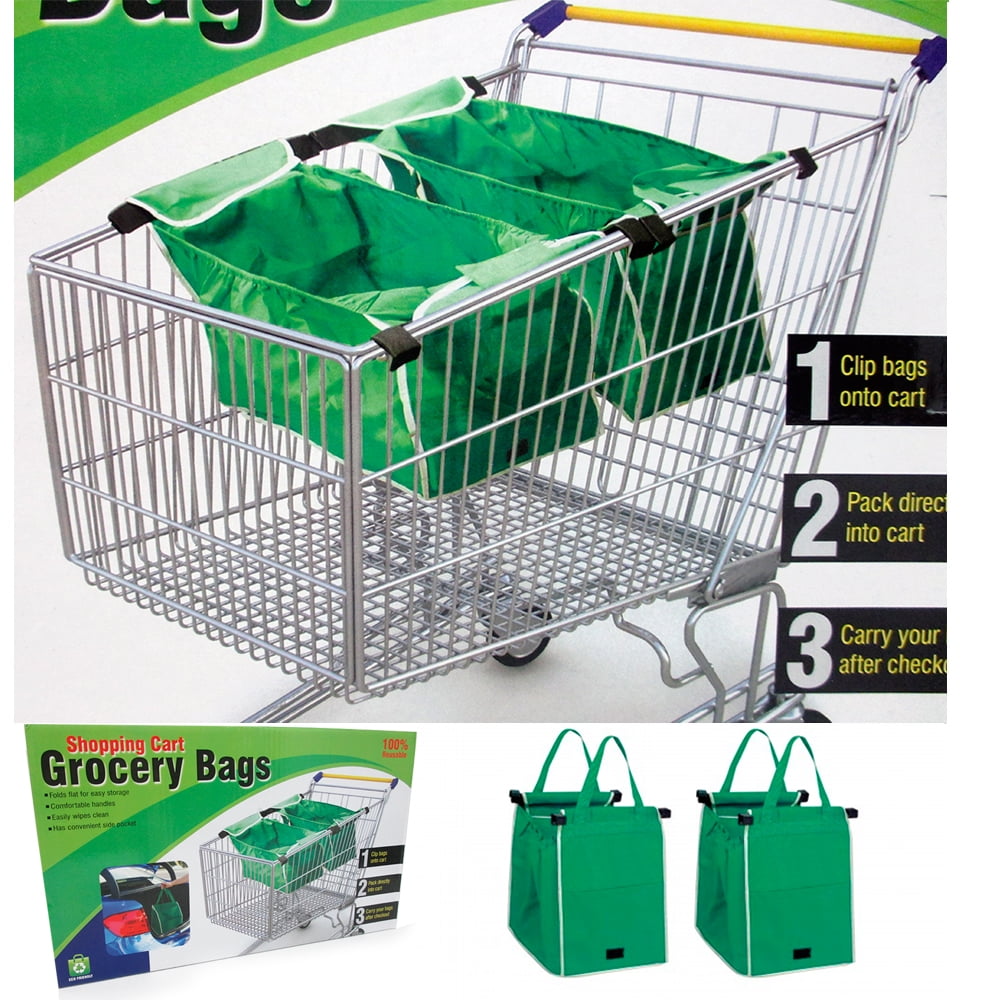 Foldable Reusable Shopping Grab Bag Eco Fabric Grocery Clip To Cart Trolley Tote 
