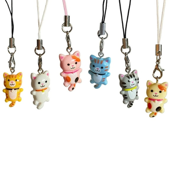 Necvior Adorable Cat Resin Keychain Cute Cartoon Feline Mobile Phone Strap Decoration