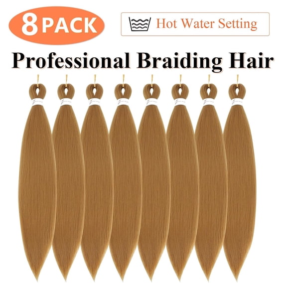 WEIF-Blonde Braiding Hair 24 Inch 8 Packs Braiding Hair Pre Stretched For Braiding Twist Hair For Box Braids Hot Water Setting Soft Yaki Texture(24Inch,#27)