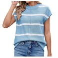 thumbnail image 3 of Women Cap Sleeve Tank Tops Striped Crew Neck Casual Loose Fit Spring Summer Pullover Knit Sweater Vest Blue & White L, 3 of 9