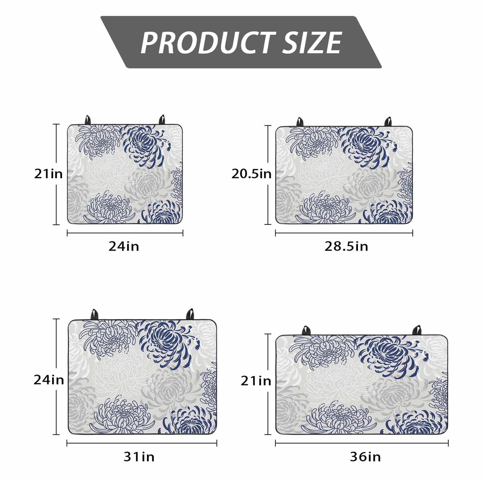 Blue White Stove Top Cover for Electric Stove, Heat-proof & Non Slip Glass Top Stove Cover Protector, Abstract Grey Chrysanthemum Flower Floral Kitchen Flat Cooktop Rubber Mat 36x21 Inches