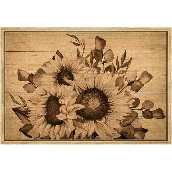wall26 Framed Canvas Print Wall Art Wood Panel Retro Vintage Classic Sepia Sunflowers Nature Wilderness Illustrations Modern Art Farmhouse/Country for Living Room, Bedroom, Office - 24"x36"