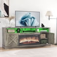 thumbnail image 2 of DEXTRUS 70" Farmhouse TV Stand for TVs up to 80 Inches, LED Entertainment Center with Power Outlet and Sliding Barn Doors, Rustic Grey(NOT Included Fireplace), 2 of 11