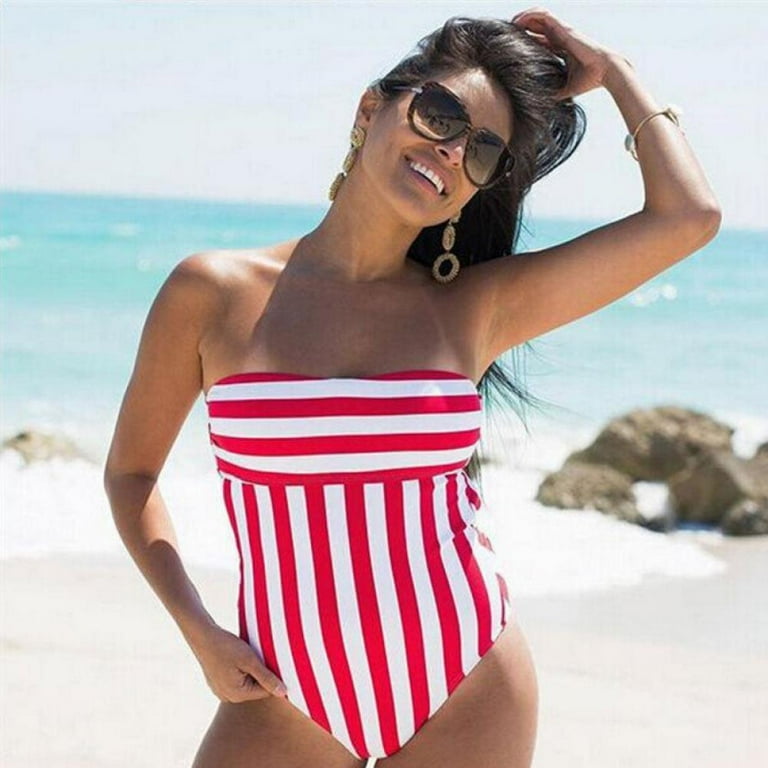 Red hotsell striped swimsuit