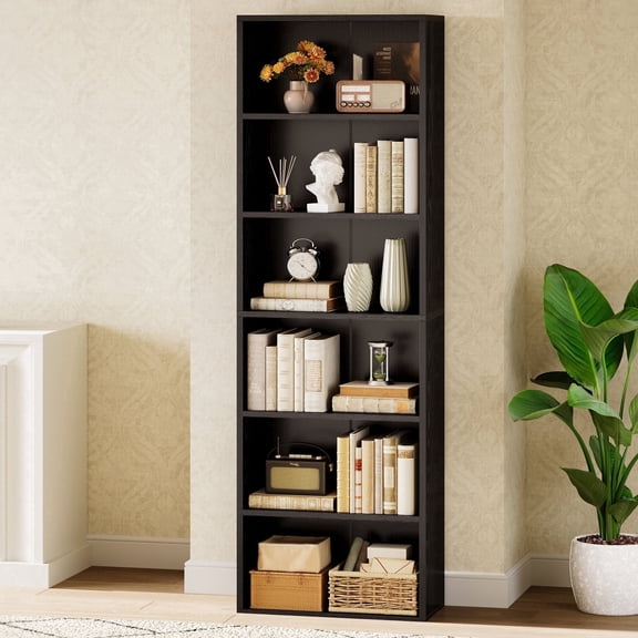 Casacomoda Tall Bookcase, Bookshelf, 6-Tier Display Storage Shelf, Space-Saving Bookshelf for Living Room, Bedroom, Home Office, Black