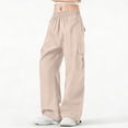 thumbnail image 5 of Hurxie Women's Cargo Pants Baggy Parachute Pants Joggers Y2k Trendy Stretchy High Waist Wide Leg Trousers with Pockets Khaki,M, 5 of 7