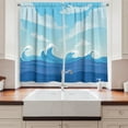 thumbnail image 2 of Ambesonne Wave Kitchen Curtains, Blue Tones Ocean Illustration, 55"x39", Dark Sky Blue Pale Blue, 2 of 3