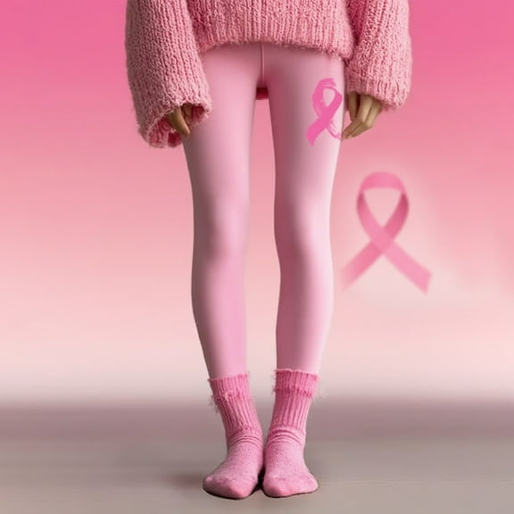 Breast Cancer Awareness Ribbon Leggings for Women, Workout Yoga Pants with Supportive Four-Way Stretch, Comfortable Nylon Spandex Blend Fitness Tights for Yoga, Gym, and Daily Activities Pink S