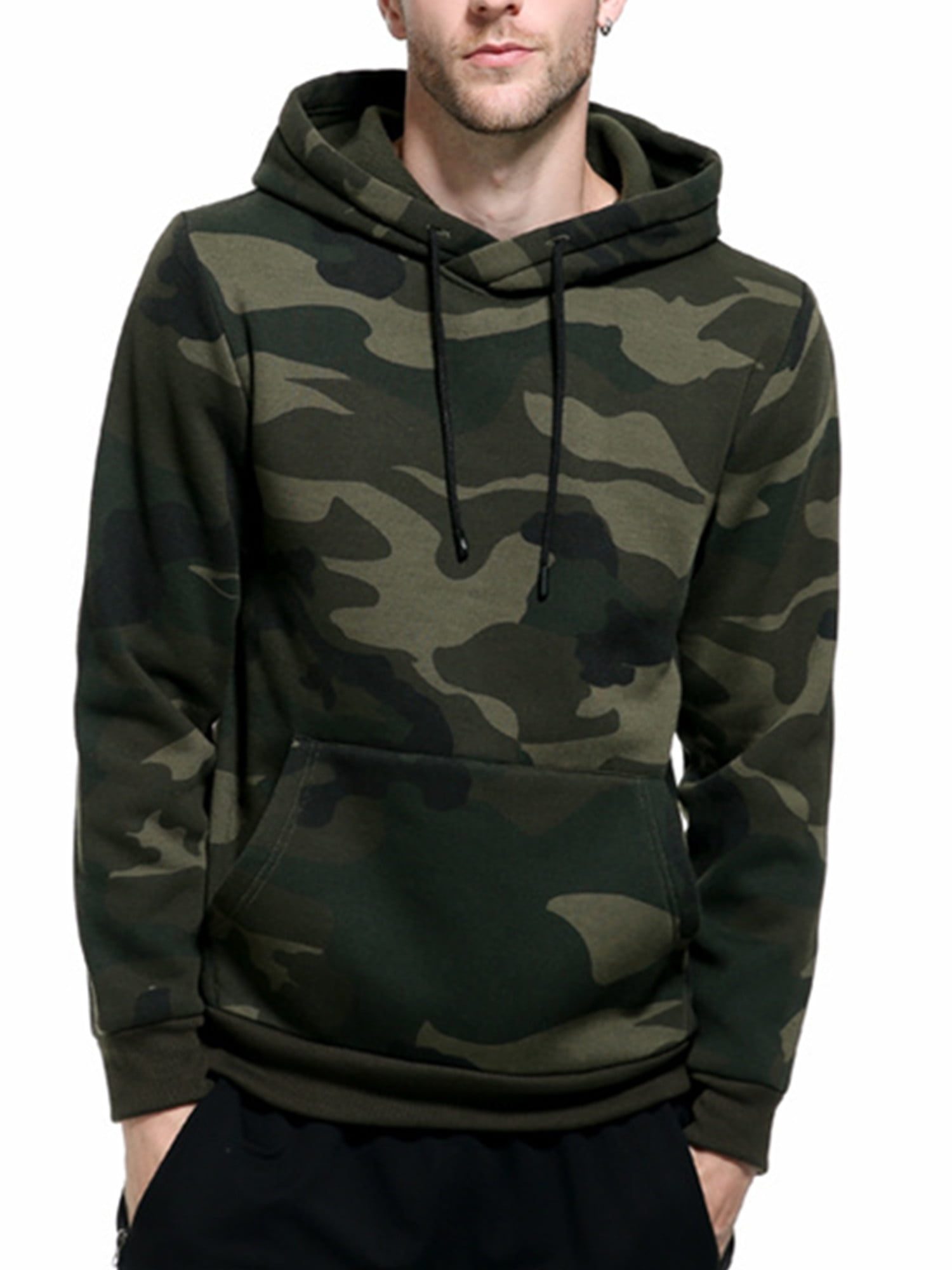 Mens Hoodies Zipper Slim Casual Long Sleeve Camo Patchwork Hooded Pullover Camo Hooded Sweatshirts in Sizes M-3XL