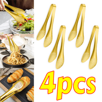 4 PCS Gold Serving Tongs, 9 Inch Stainless Steel Food Tongs for Salad, Buffet, Appetizers and Party