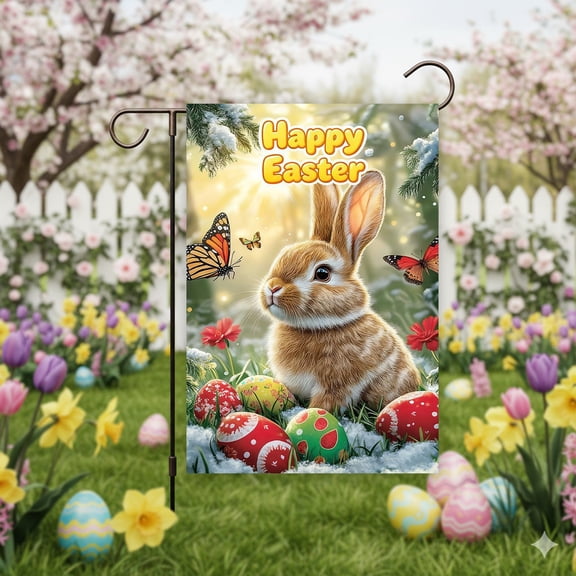 Kumdkd Easter Garden Flag 2026, 17.72x11.81in Double Sided Polyester Outdoor Hanging Decor, Weather Resistant Bunny Egg Design for Yard, Porch, Spring Holiday Decoration