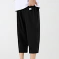 thumbnail image 4 of Handshe Men's Summer Elastic Waist Cropped Pants with Drawstring and Solid Pockets - Casual Comfortable Outdoor Shorts, 4 of 9