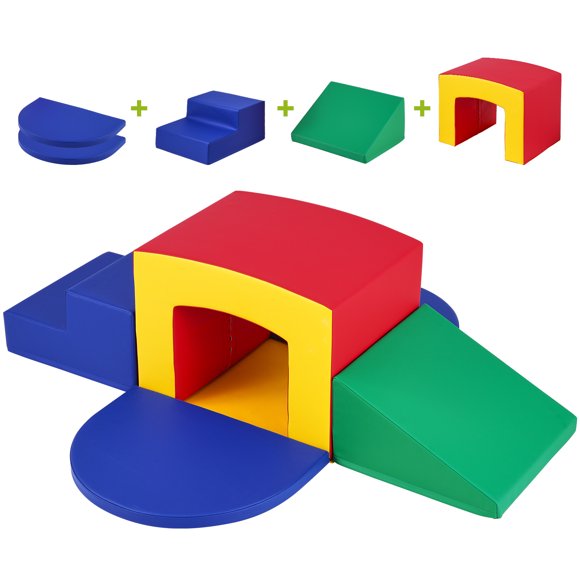 KFFKFF Indoor Play Equipment for Toddlers, Set of 5, Includes Soft Foam Climbing Structures, Kids' Tunnel Maze with Steps and Incline, Simple to Maintain, Various Colors