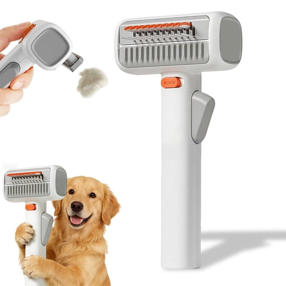 2-in-1 Pet Self-Detangling & Grooming Comb, One-Touch Switch Dematting Comb for Dogs, Undercoat Rake for Dogs, Deshedding Rake Dog Detangler Brush for Mats Tangles Loose Fur