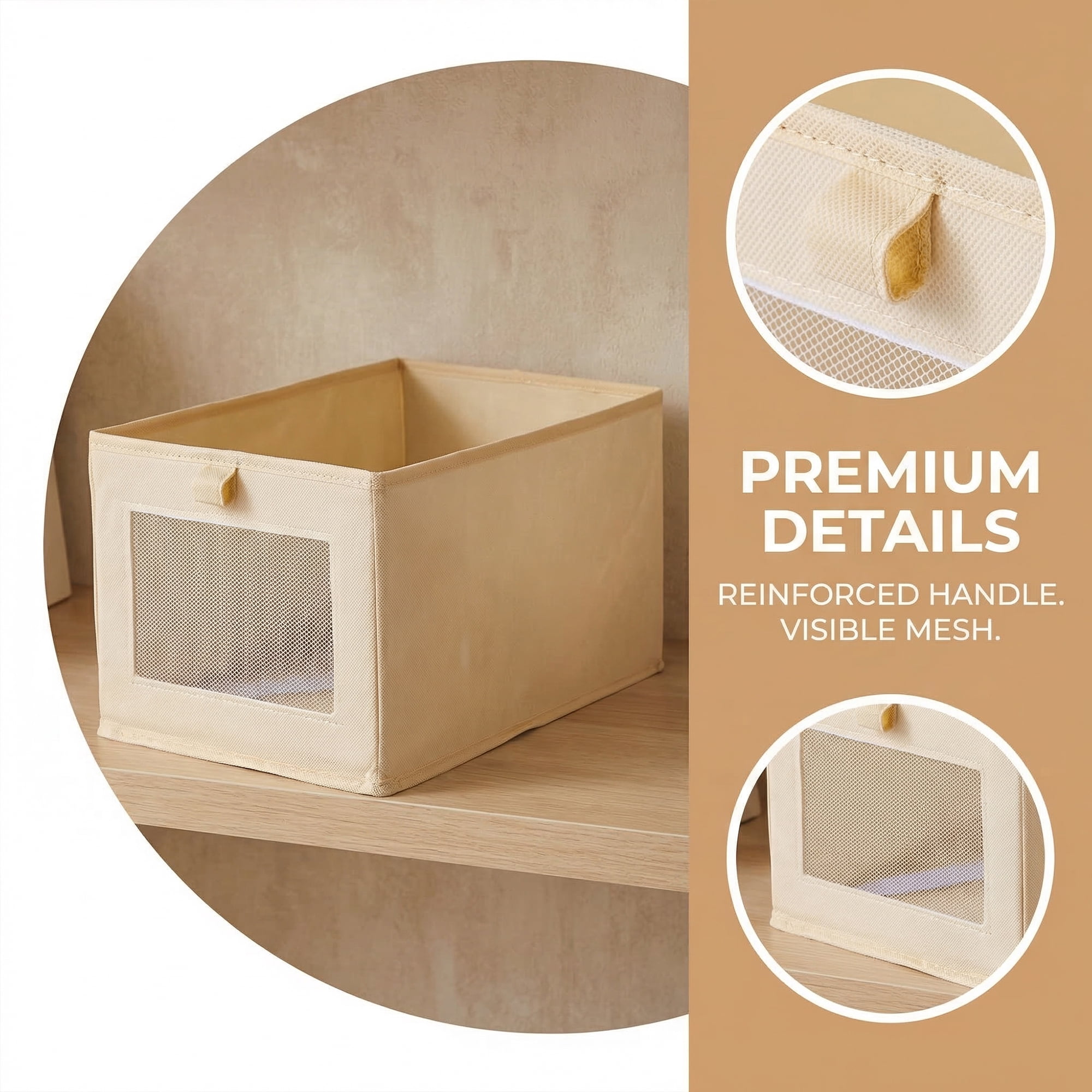 Unique Bargains 3pcs Storage Cube Fabric Storage Bins Beige 14.2*9.8*7.9in
