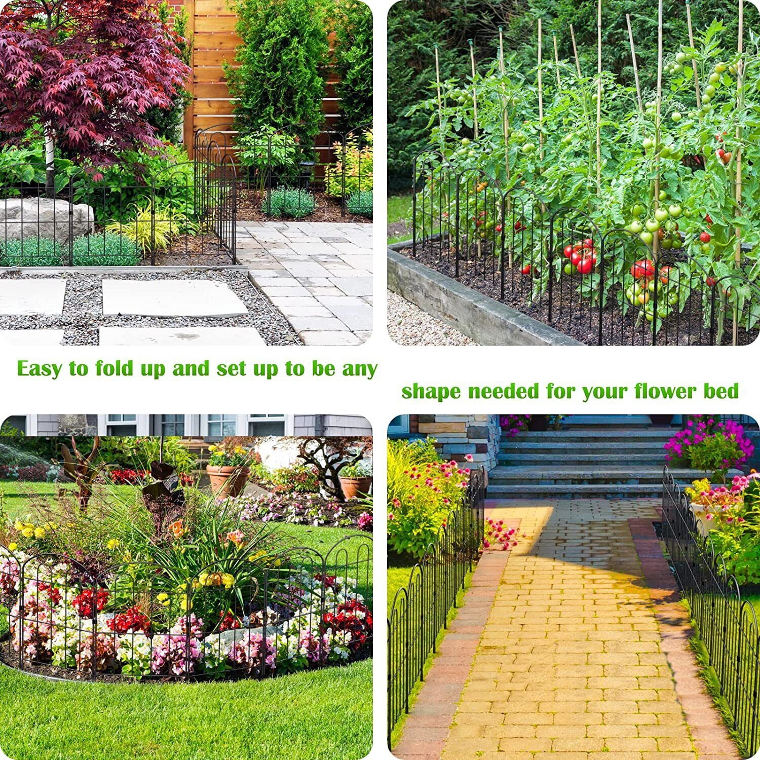20 Pack Detachable Garden Fence Decorative Metal Outdoor Lawn Pet Fence Black