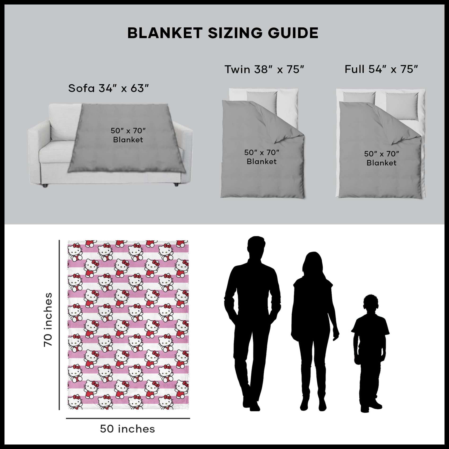 Sanrio Hello Kitty Bow And Stripes Kids Silk Touch Throw Blanket