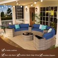 thumbnail image 2 of ELPOSUN Outdoor Patio Furniture Sets, 11 Pieces Curved Patio Sectional Couch with Storage Armrest Table and 4 Pillows, Curved Outdoor Sofa Fit Porch Poolside (Included Waterproof Cover)(Blue), 2 of 7