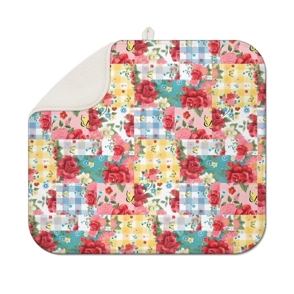 Pioneer Flower Floral Print Pattern Dish Drying Mat for Kitchen 1 Pack, Ultra Absorbent Microfiber Dishes Drainer Mats,16"x18"