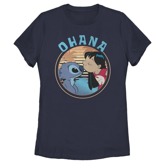 Women's Lilo & Stitch Ohana and a Kiss Graphic Tee Navy Blue 2X Large