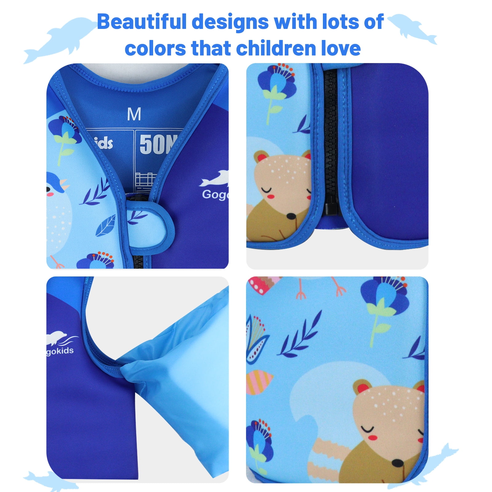 Gogokids Kids Swim Vest with Strong Buoyancy, Toddler Flotation Jackets with Armbands, Child Swimming Aid for 30-50 Pounds Girls and Boys (2-6 Years)