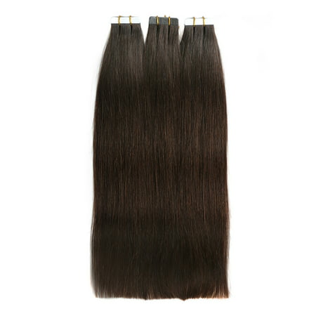 BHF Hair Tape Hair Extensions Remy Human Hair Indian Human Hiar Skin Weft 40G, 20Pcs/packs 2# Darkest Brown 16