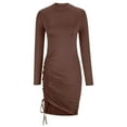 thumbnail image 6 of Women Dresses Solid High Collar Fashion Dresses Drawstring Long Sleeved Sexy Fashion Dresses Coffee Trendy Skirt Size XL, 6 of 8