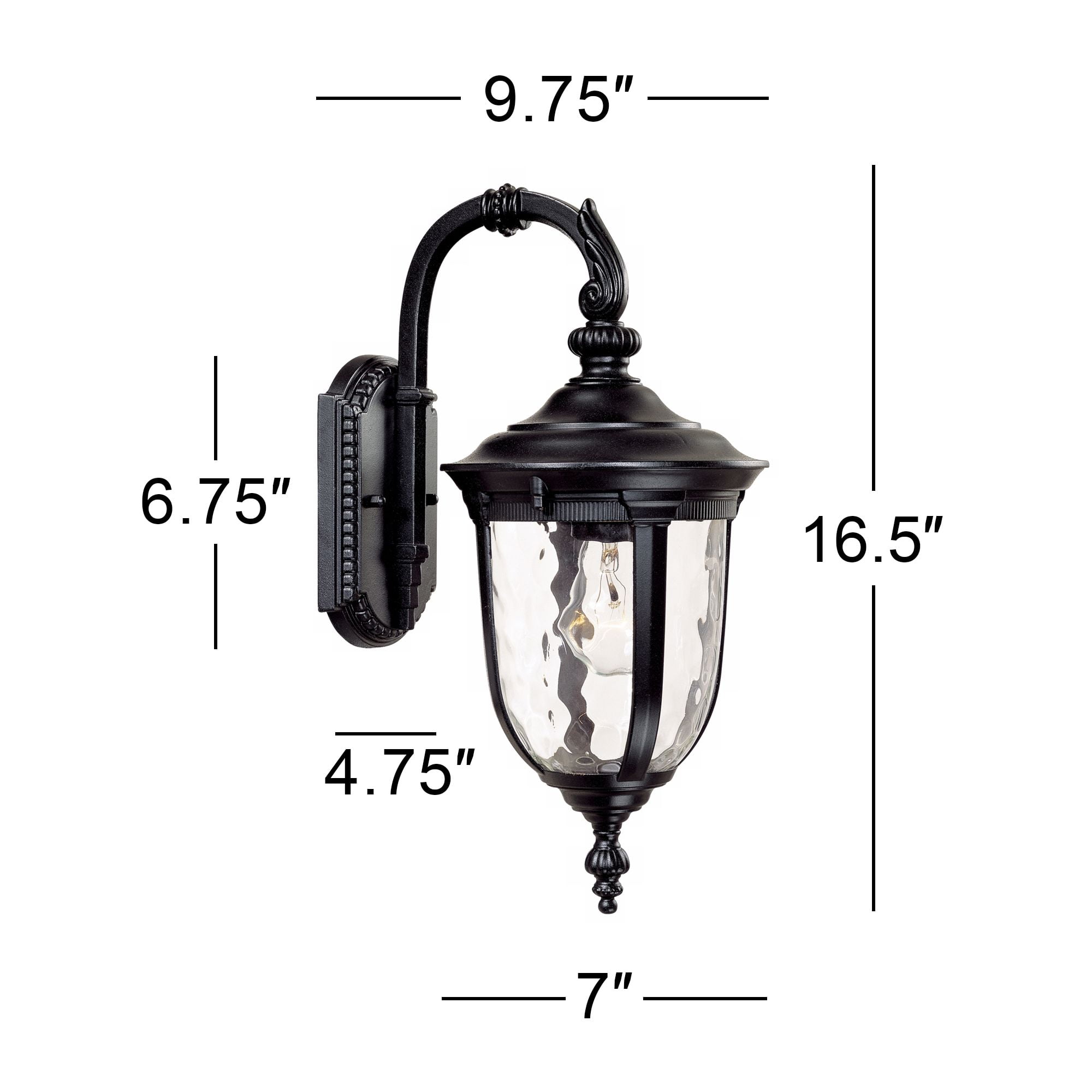 John Timberland Bellagio Vintage Outdoor Wall Light Fixtures Set of 2 Texturized Black Downbridge 16 1/2" Clear Hammered Glass for Post Exterior Barn