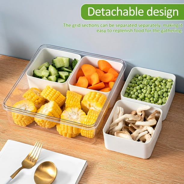 EIMELI Square/ Divided Serving Tray with Lid Removable Food Storage  Containers with Individual Dishes Minimalist Divided Serving Platter Tray  Reusable for Snack Candies Fruit Veggie Party 