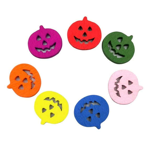 SUPVOX 50PCS Pumpkin Wooden Buttons Cartoon Painted 2 Hole Sewing Button DIY Scrapbooking Crafts Fasteners Buttons (Colorful)