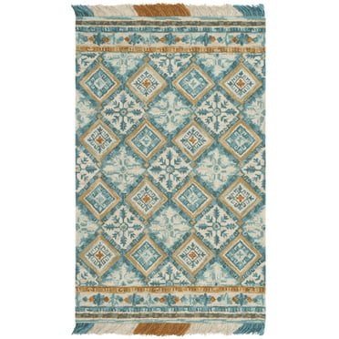 SAFAVIEH Blossom Keighley Geometric Area Rug, Ivory/Teal, 5' x 8'