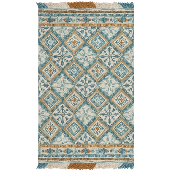 SAFAVIEH Blossom Keighley Geometric Area Rug, Ivory/Teal, 5' x 8'