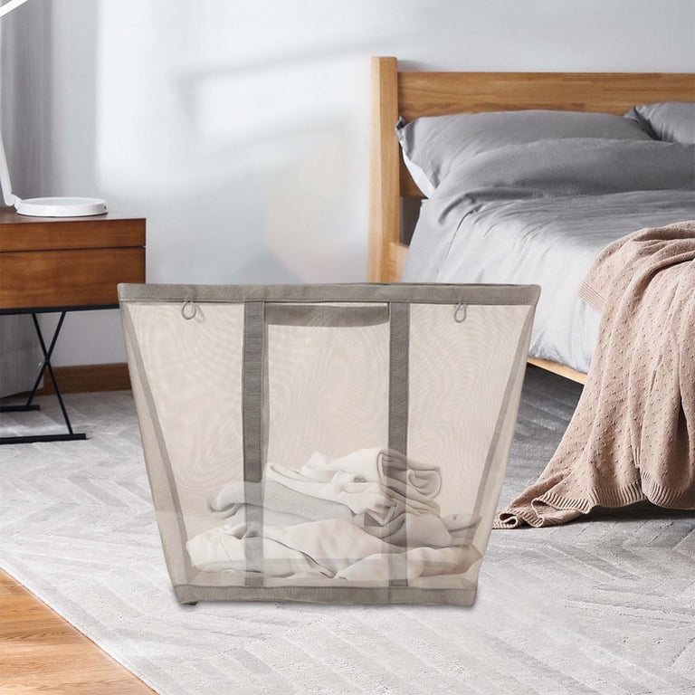 Foldable Wall-Mounted Laundry Basket - Collapsible Mesh Hamper With Handles, 41L, Grey