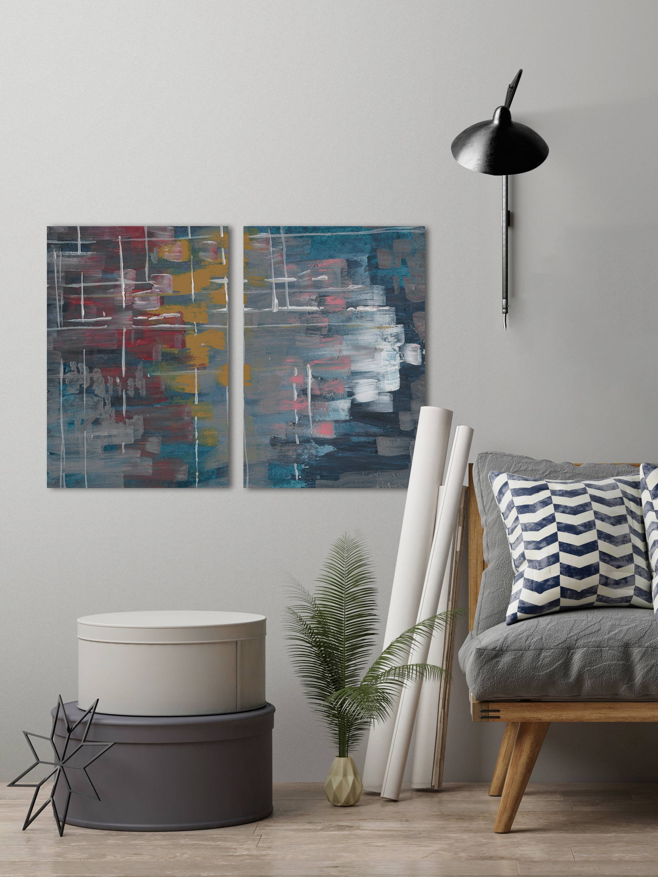 Multi-Color Strokes Diptych