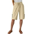 thumbnail image 2 of LVHAOGJOB Womens Shorts Elastic Waist Summer with Pockets Solid Color Plus Size Linen Loose Shorts Pants for Ladies Drawstring, 2 of 7