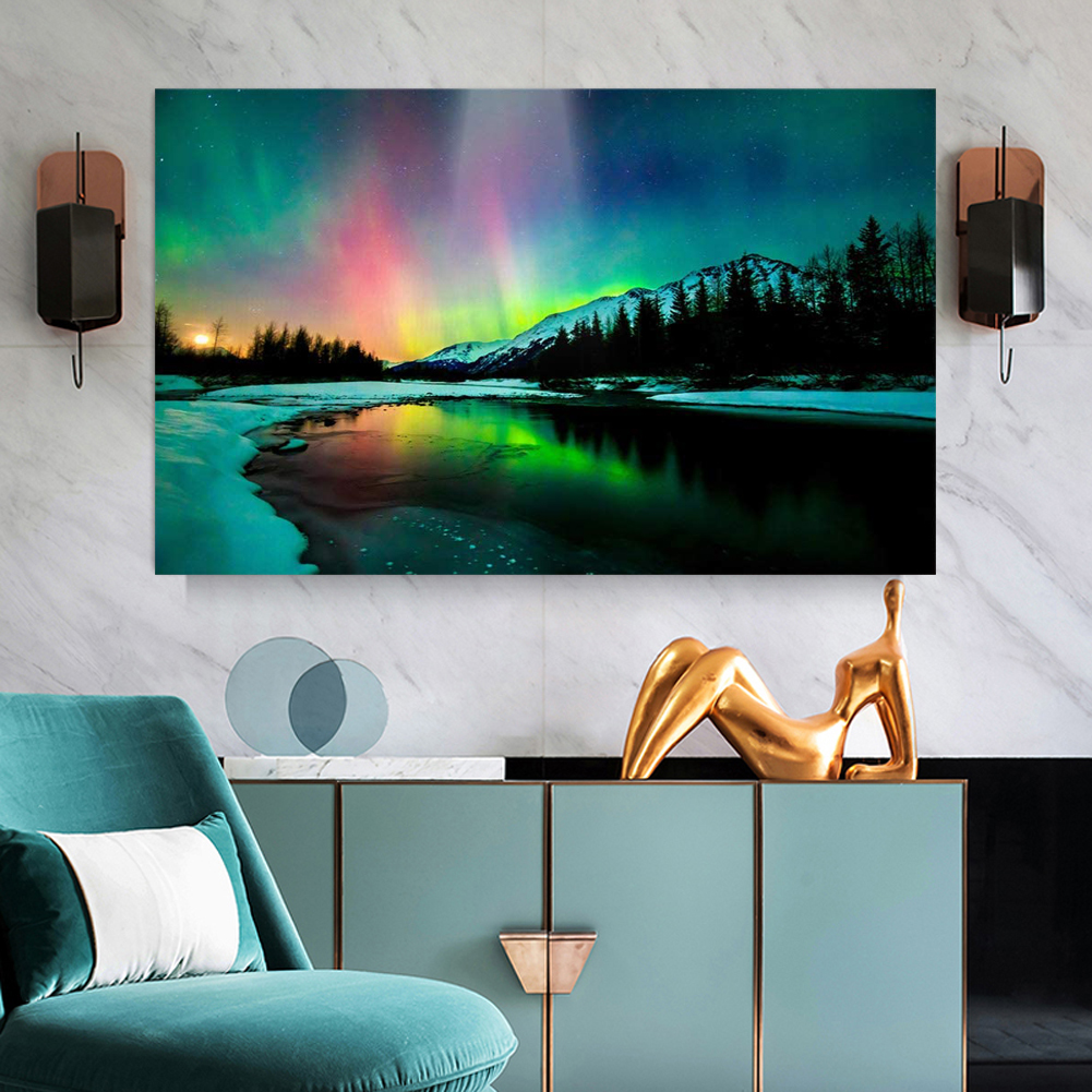 Aurora Borealis Canvas Wall Art Northern Lights Painting Landscape Artwork  Home Decoration for Living Room Bedroom Framed Ready to Hang