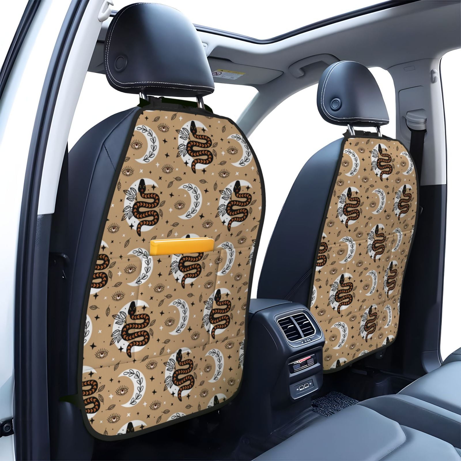 Kdxio Snake And Flower Print 2 Pack Car Kick Mat Seat Cover Back Protector Mat with Pockets for Organizer Backseat Protector and Storage Anti Kick Pad for Vehicles