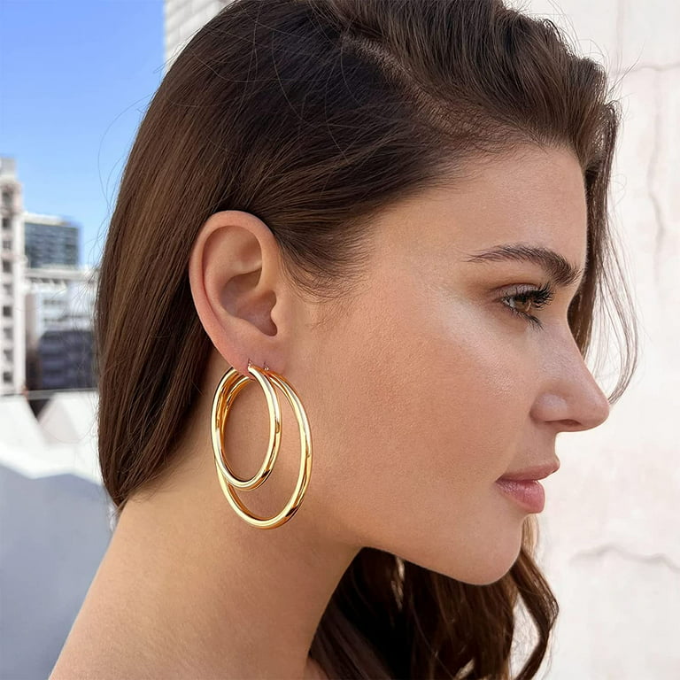  Apsvo Extra Large Drop Earring, Oversized Chunky Gold Hoop  Earrings for Women Girl, Lightweight Hypoallergenic Gold Plated Big  Earrings Fashion Jewelry (25 MM Gold): Clothing, Shoes & Jewelry