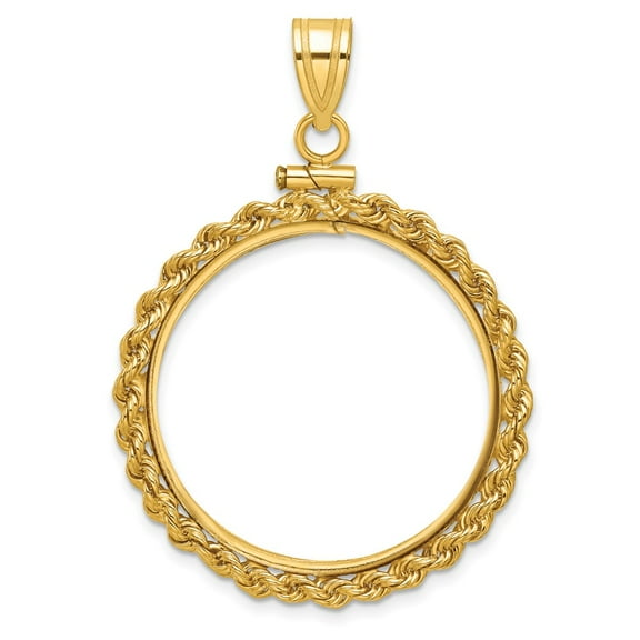 Wideband Distinguished Coin Jewelry 10k Polished Rope 27.0mm x 2.35mm Screw Top Coin Bezel Pendant