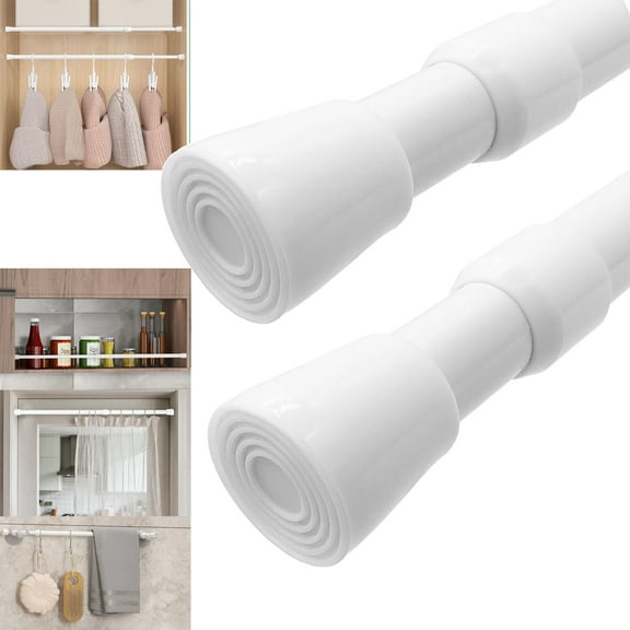 2Pack Tension Curtain Rod 28"-48", Adjustable Spring Tension Rod, No Drilling Tension Rods for Cabinet Wardrobe Closet Window Shower Curtains, 7/8" Diameter, White